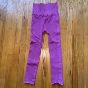 FP Movement Leggings M/L Pink Ribbed High Rise Ankle Yoga Pants Athletic Stretch